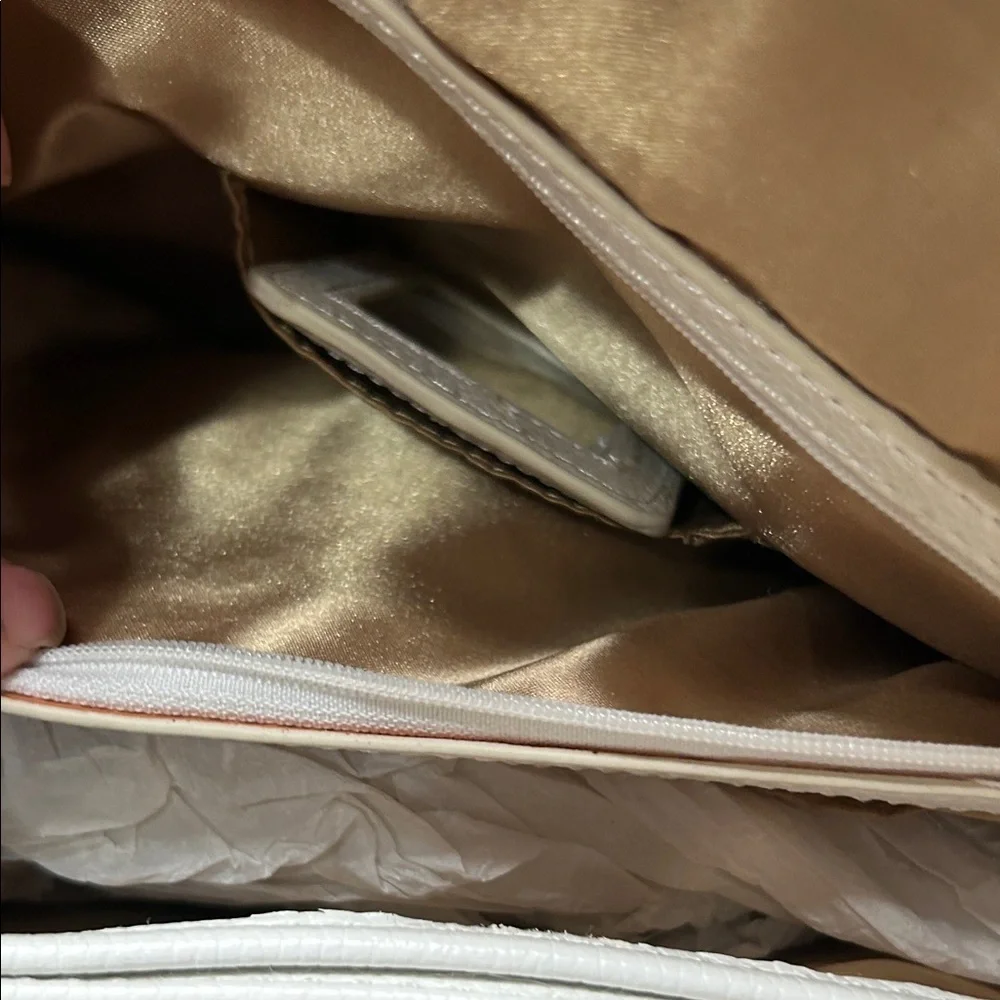 Joy & Iman White and Tan Satchel with Gold Chain
